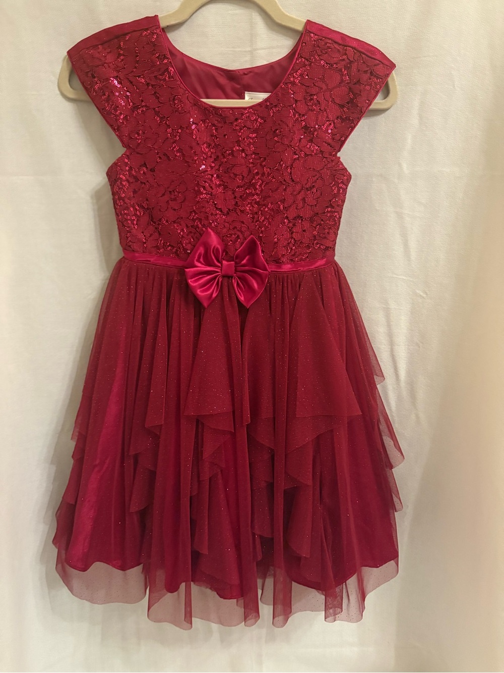 Jona Michelle Red Lace & Tulle Bow Party Holiday Dress